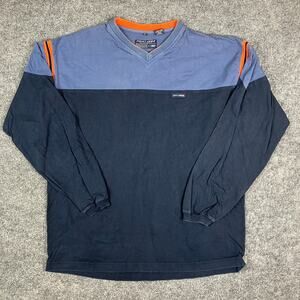 Point Zero Shirt Mens XL Navy Blue Long Sleeve V-Neck Colorblock Casual Cotton